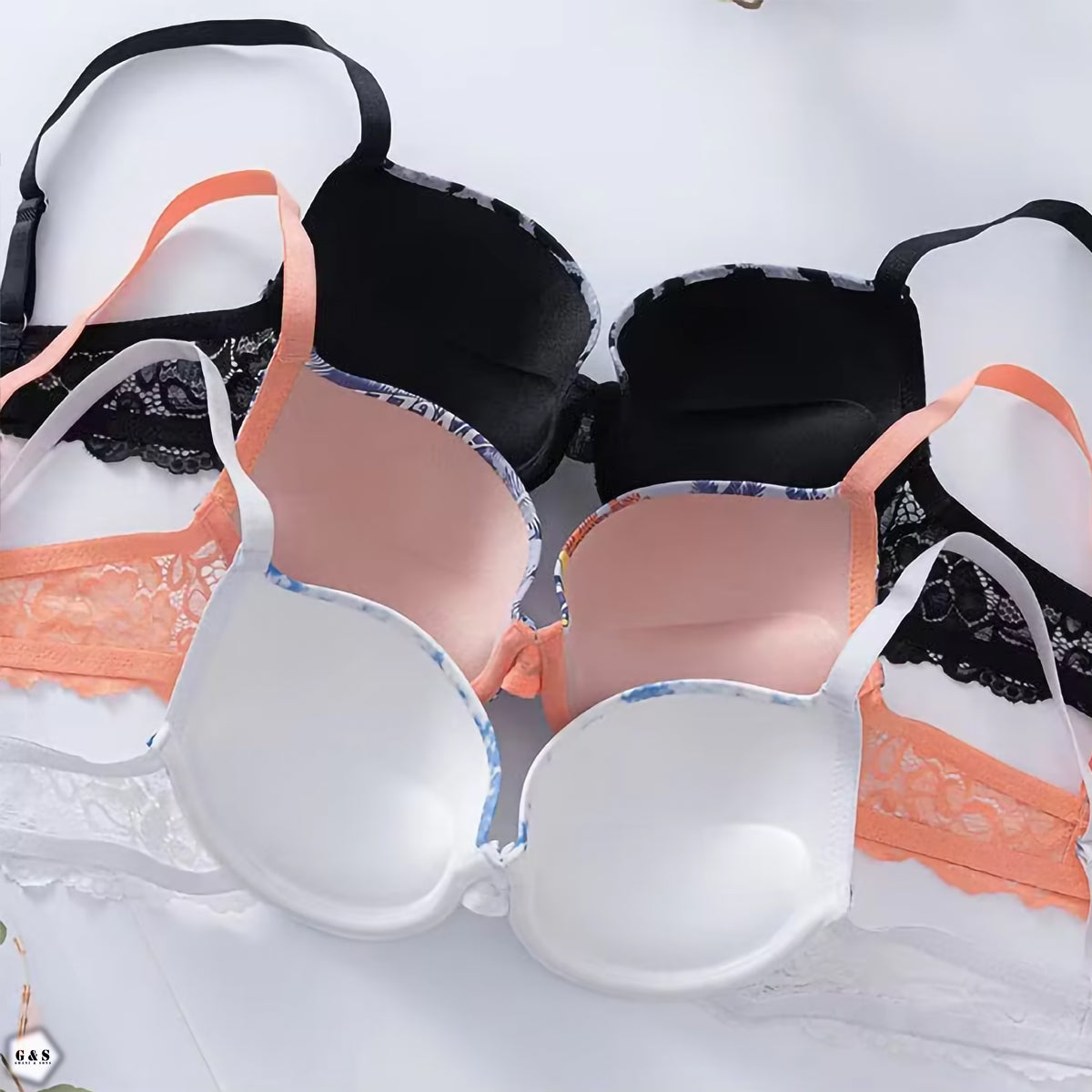 High Quality Pack Of 3 Pushup Single Padded Printed Wired Bras