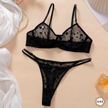 High Quality Wired Net Bra With T-Panty Set