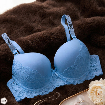 Pack Of 3 Fancy Wired Stones Design Lace Pushup Bras