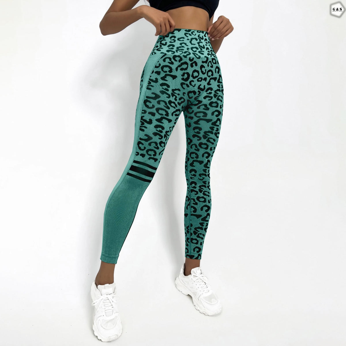High Waist Seamless Printed Cyan Green Color Butt Lifter Gym/Yoga Legging