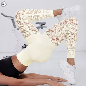 High Waist Seamless Mesh Hole Cream Color Gym/Yoga Legging