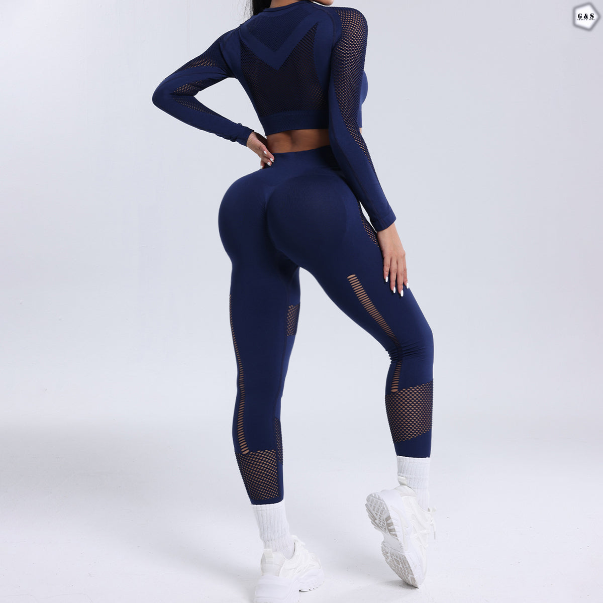 High Quality Mesh Hole Crop Shirt With High Waisted Butt Lifter Gym/Yoga Legging