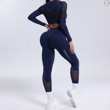 High Quality Mesh Hole Crop Shirt With High Waisted Butt Lifter Gym/Yoga Legging
