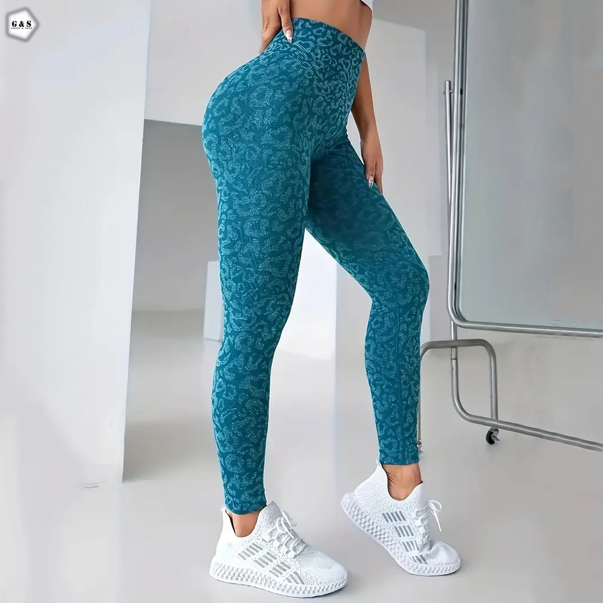 High Waist Seamless Printed Blue Butt Lifter Gym/Yoga Legging