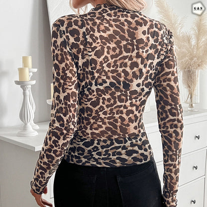 Cheetah Print High Quality Fully Stretchable See Through Gymwear/Casual Shirt