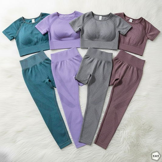 Pack Of 2 Half Sleeves Crop Top Seamless With Butt Lifter Gym/Yoga Sets