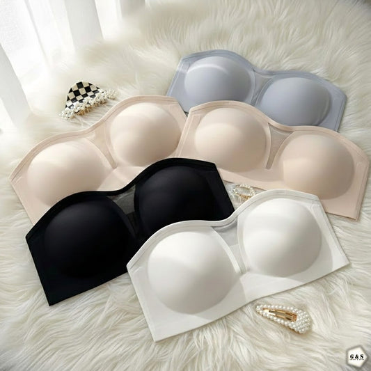 Girls' Pack Of 2 High-Quality Seamless Strapless Bras with 2 Pairs of Transparent Straps