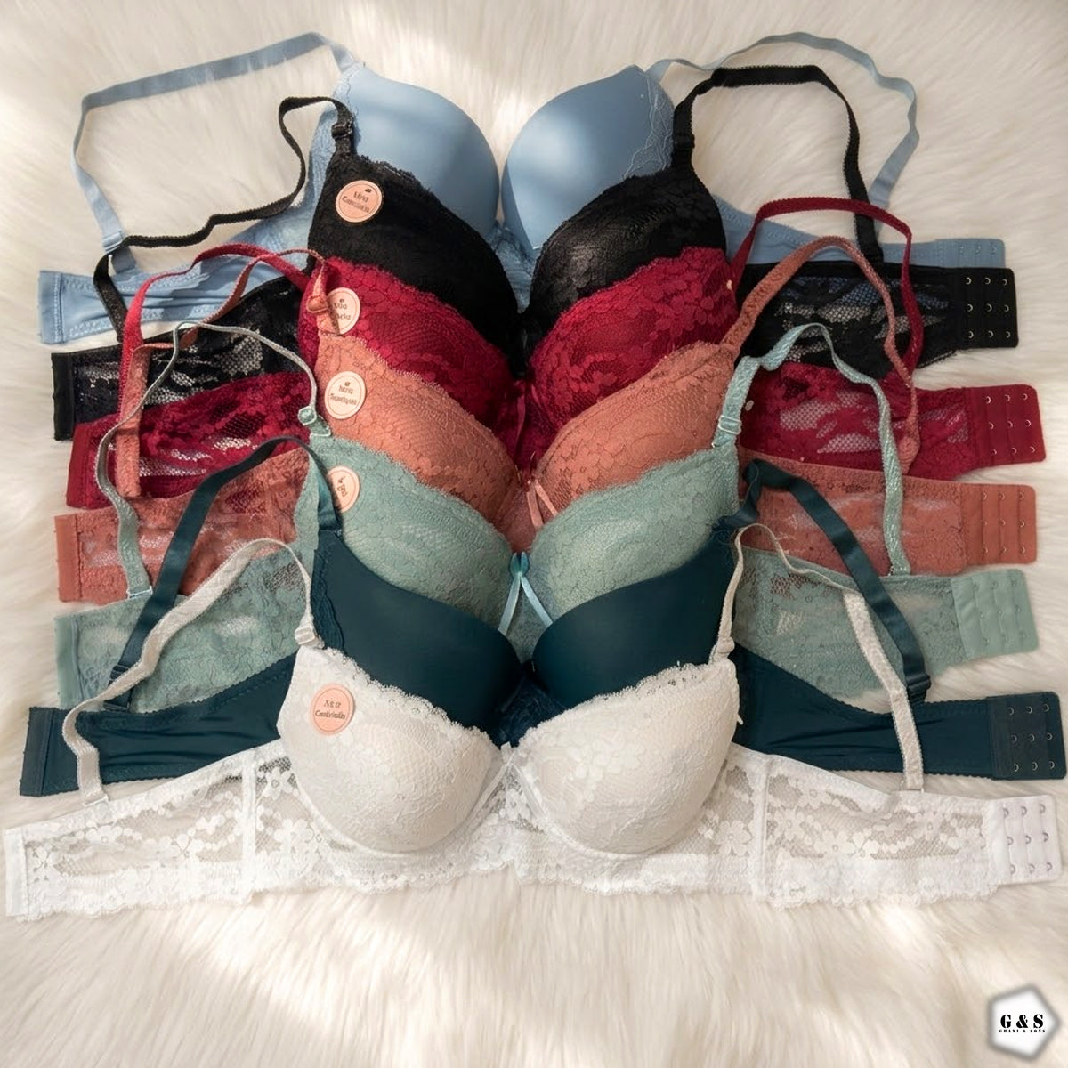 Ladies Imported Pack Of 3 Wired Lace Pushup Bras