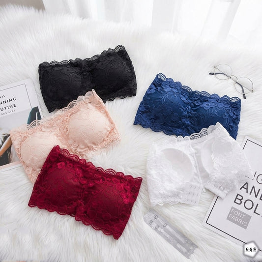 Girls Imported Pack Of 3 Lace Design Light Padded Strapless Bras