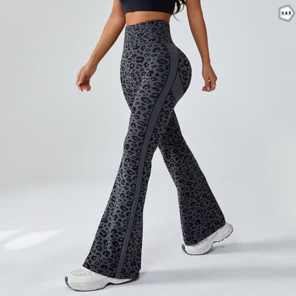 Premium Quality Seamless Grey Cheetah Printed Flared Gym/Yoga Legging