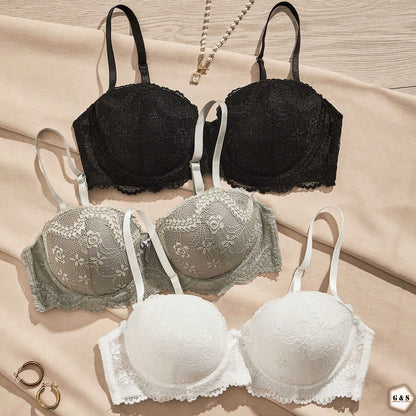 High Quality Pack Of 2 Single Padded Wired Lace Balconette Pushup Bra