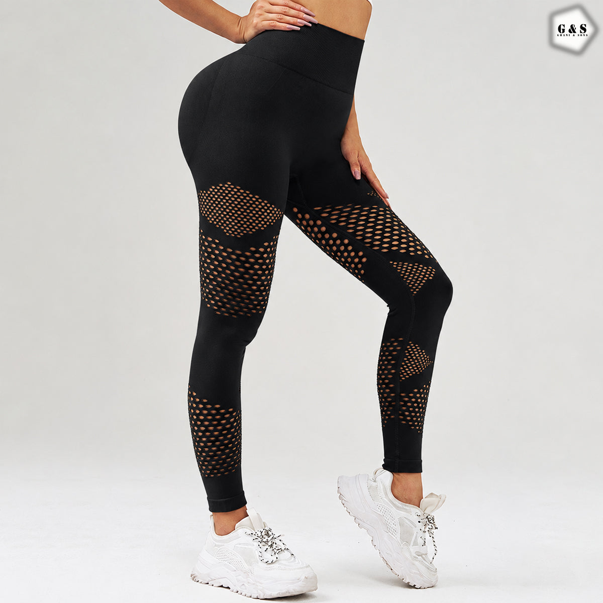 Black Mesh Hole Design Seamless Butt Lifter Gym/Yoga Legging