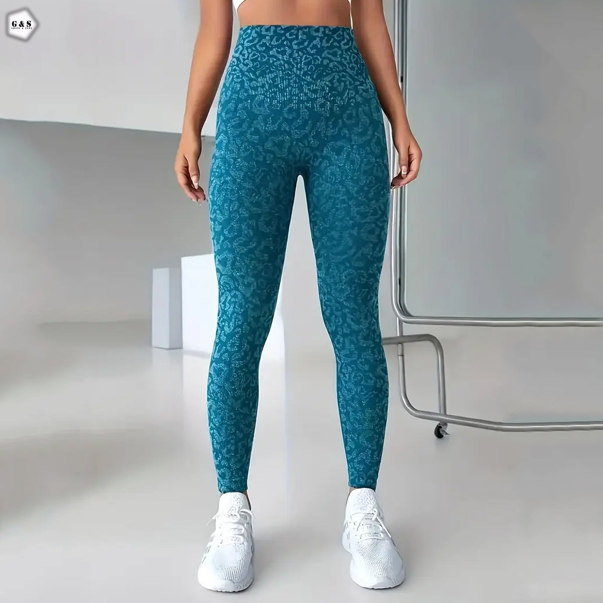 High Waist Seamless Printed Blue Butt Lifter Gym/Yoga Legging