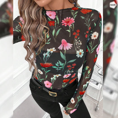 Flower Printed High Quality Fully Stretchable See Through Gymwear/Casual Shirt