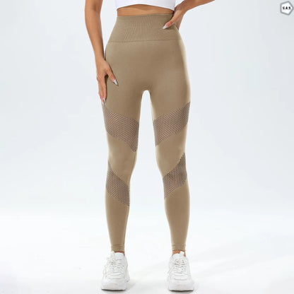 High Waist Seamless Khaki Color Mesh-Hole Design Butt Lifter Gym/Yoga Legging