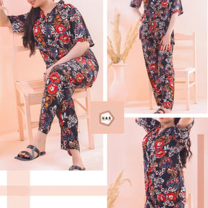 Summer Friendly Lilen Stuff Front Open Pajama Suits