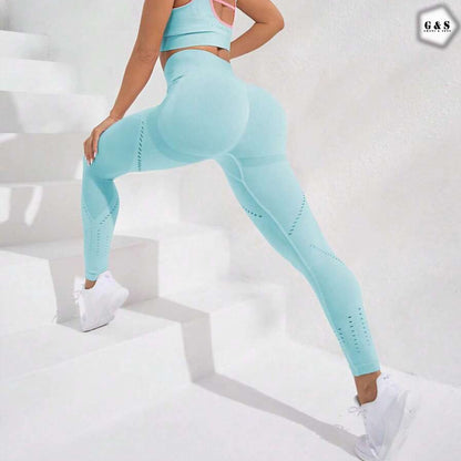 High Waist Seamless Blue Mesh Hole Butt Lifter Gym/Yoga Legging