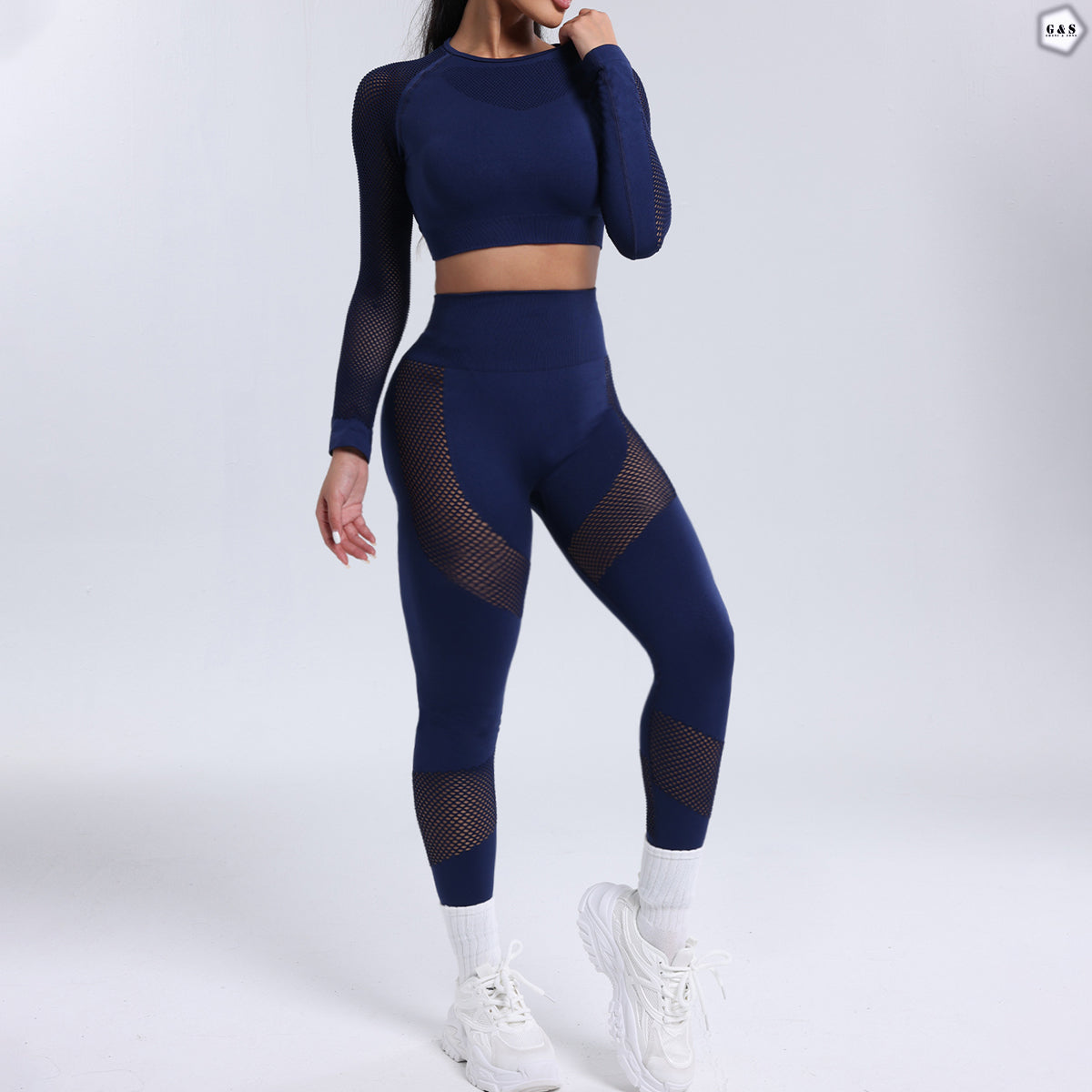 High Quality Mesh Hole Crop Shirt With High Waisted Butt Lifter Gym/Yoga Legging