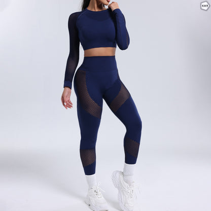 High Quality Mesh Hole Crop Shirt With High Waisted Butt Lifter Gym/Yoga Legging