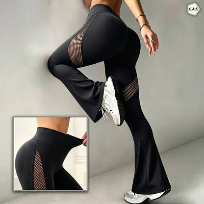 Premium Quality Mesh Hole Design Seamless Printed Flared Gym/Yoga