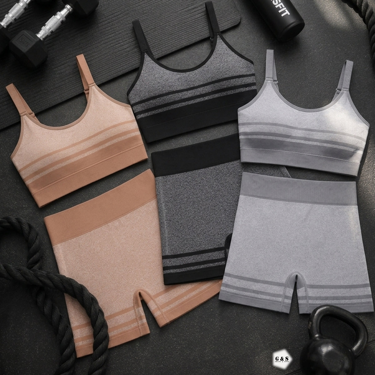 Ladies Imported Pack Of 2 Sports Bras With Shorts Set