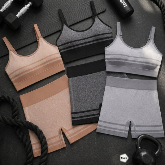 Ladies Imported Pack Of 2 Sports Bras With Shorts Set