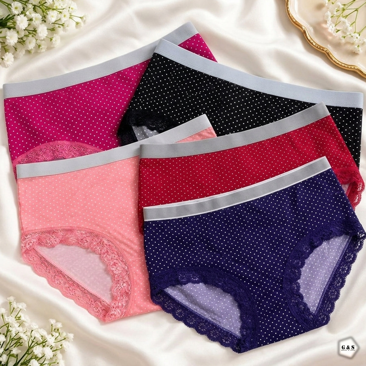 Girls Imported Pack Of 5 Cotton Lace Panties