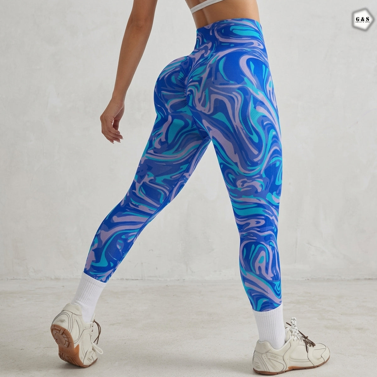 High Quality Blue Printed Design Seamless Butt Lifter Gym/Yoga Legging