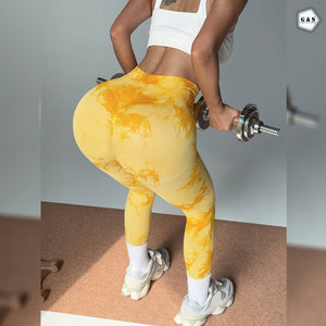High Waist Seamless Yellow Printed Butt Lifter Gym/Yoga Legging