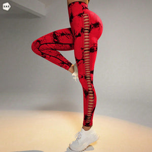 High Waist Butt Lifter Red Side Mesh Hole Design Gym/Yoga Legging