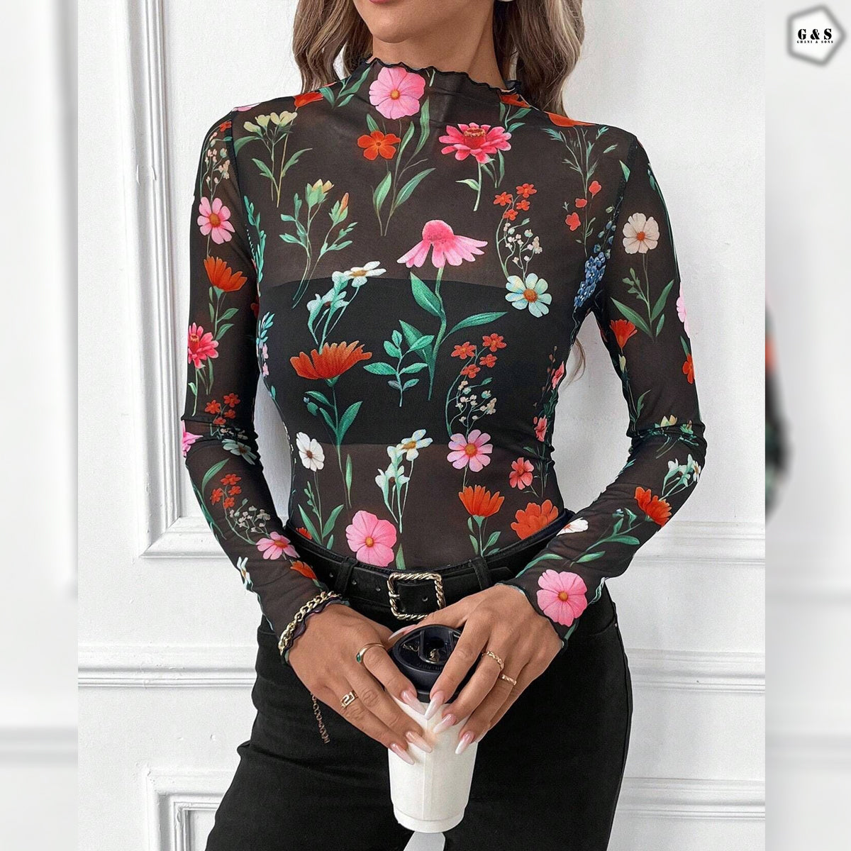 Flower Printed High Quality Fully Stretchable See Through Gymwear/Casual Shirt