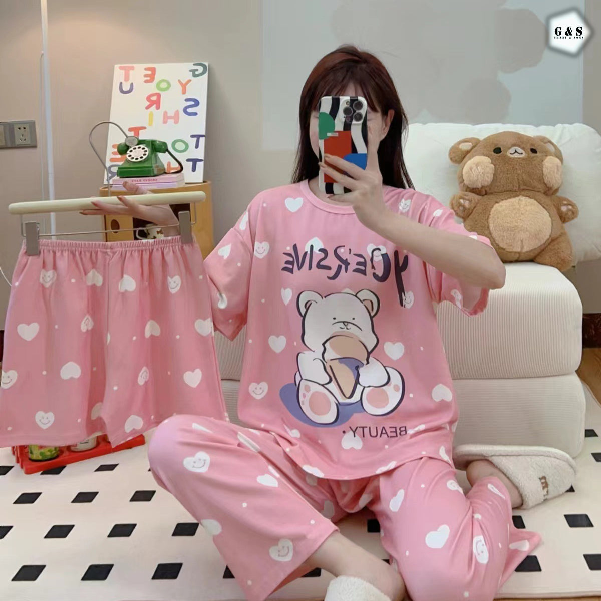 Girls Imported 3 Piece Pajama Suit With Short