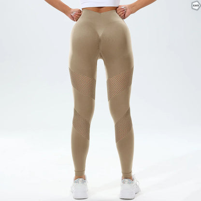 High Waist Seamless Khaki Color Mesh-Hole Design Butt Lifter Gym/Yoga Legging