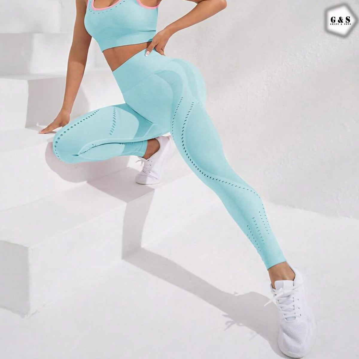 High Waist Seamless Blue Mesh Hole Butt Lifter Gym/Yoga Legging