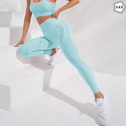 High Waist Seamless Blue Mesh Hole Butt Lifter Gym/Yoga Legging