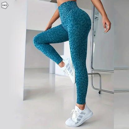 High Waist Seamless Printed Blue Butt Lifter Gym/Yoga Legging