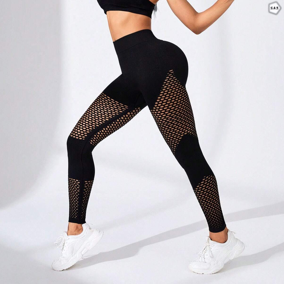 Ladies Imported Black Mesh Hole Design Butt Lifter Gym/Yoga Legging