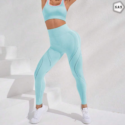 High Waist Seamless Blue Mesh Hole Butt Lifter Gym/Yoga Legging