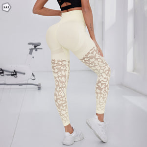 High Waist Seamless Mesh Hole Cream Color Gym/Yoga Legging