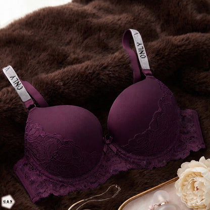 Pack Of 3 Fancy Wired Stones Design Lace Pushup Bras