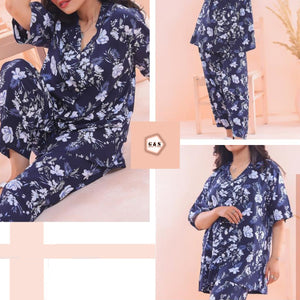 Summer Friendly Lilen Stuff Front Open Pajama Suits