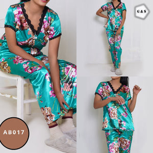 Half Sleeves Silk Night Suit