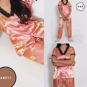 Half Sleeves Silk Night Suit