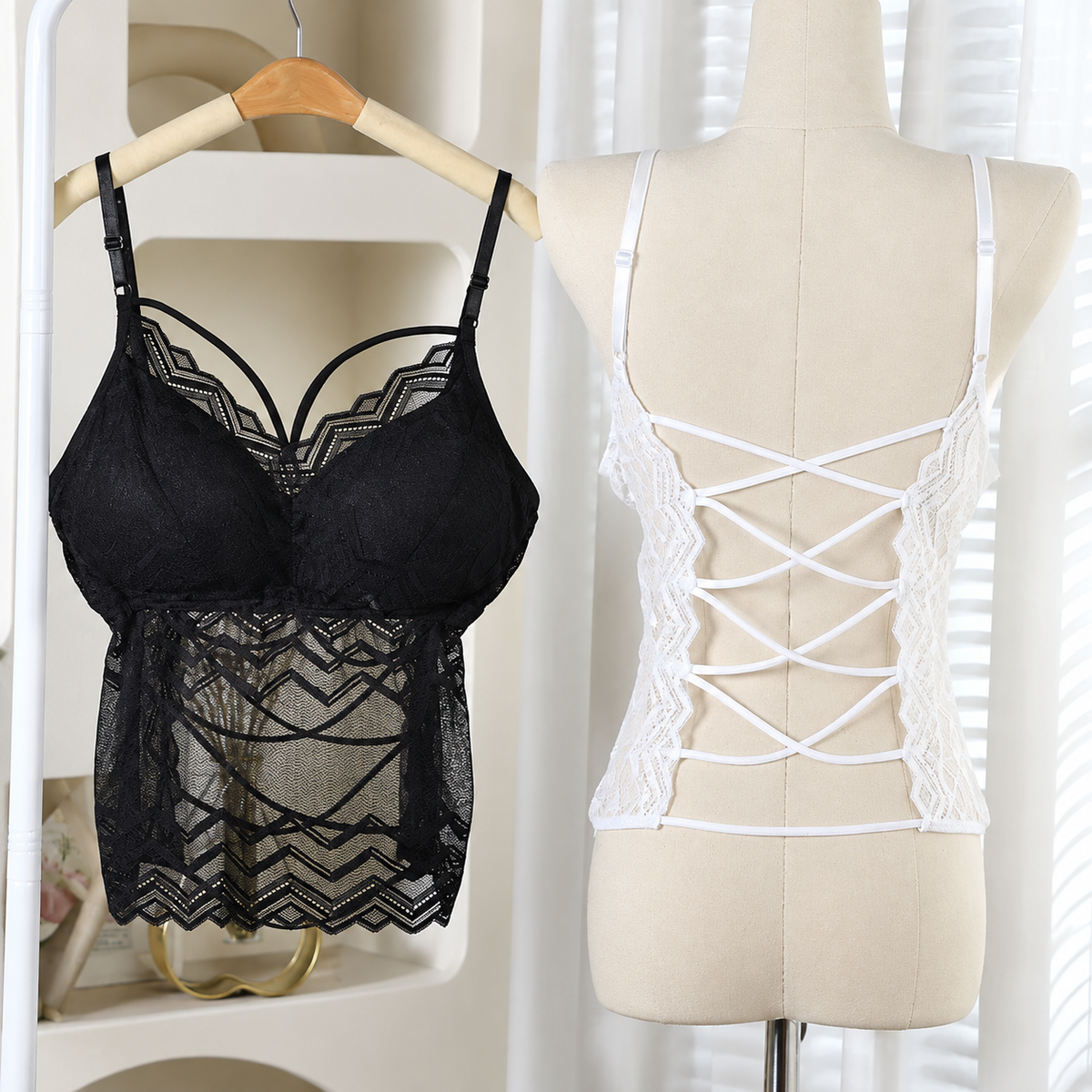 Ladies Imported Lace Top With Back Cross Design