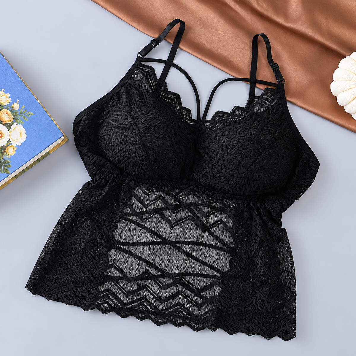 Ladies Imported Lace Top With Back Cross Design