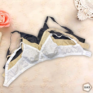 Pack Of 3 Ladies Cotton Embroidered Bra